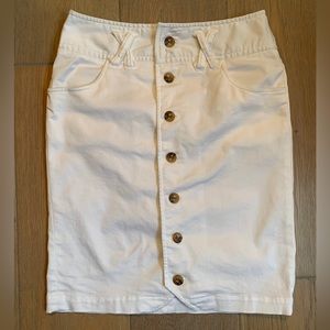 Evelyn Women’s Front Button Down White denim Pencil Skirt with pockets size 4P